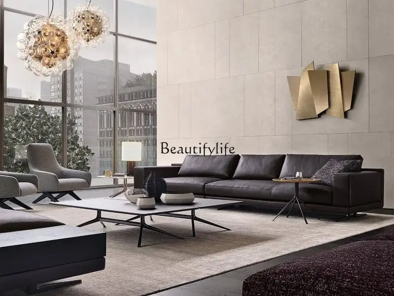 Italian Minimalist Design Living Room Leather Multi-Person Sofa