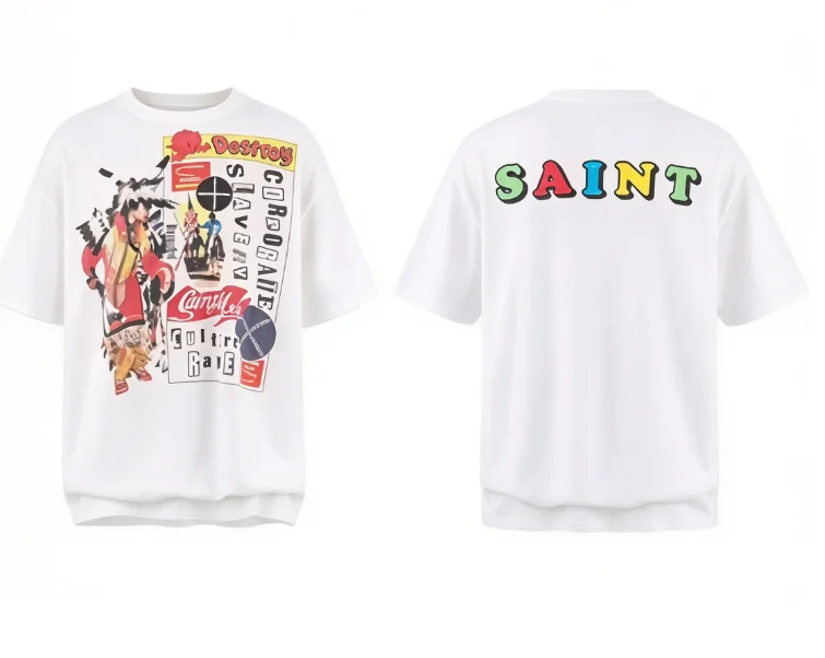 2026 new Best‑Seller‑Trending‑Colorful‑Letter‑Collage‑Graphic Double‑Sided Print High‑Quality Casual Short‑Sleeve T‑Shirt