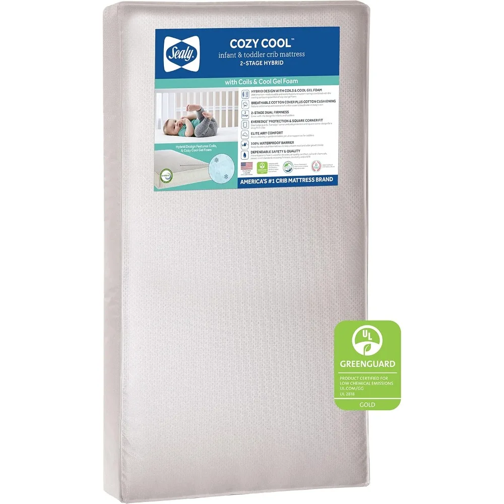 

Cozy Cool 2-Stage Dual Firmness Waterproof Baby Crib Mattress & Toddler Bed Mattress, Hypoallergenic Cool Gel