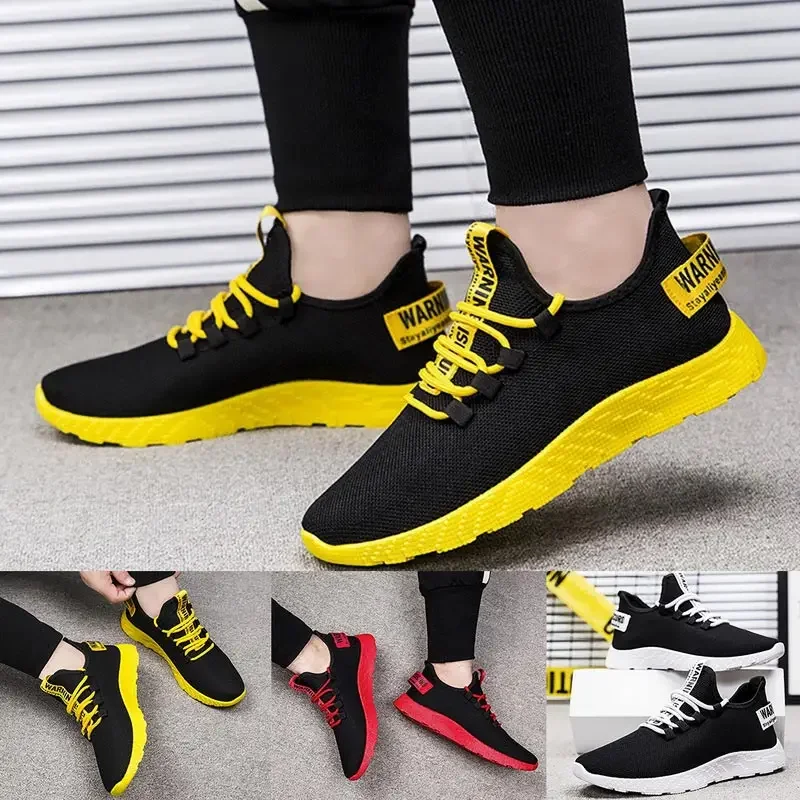 Zapatillas para correr para hombre, zapatillas informales para correr, negro y amarillo, fáciles y cómodas, transpirables, zapatillas nike mujer
