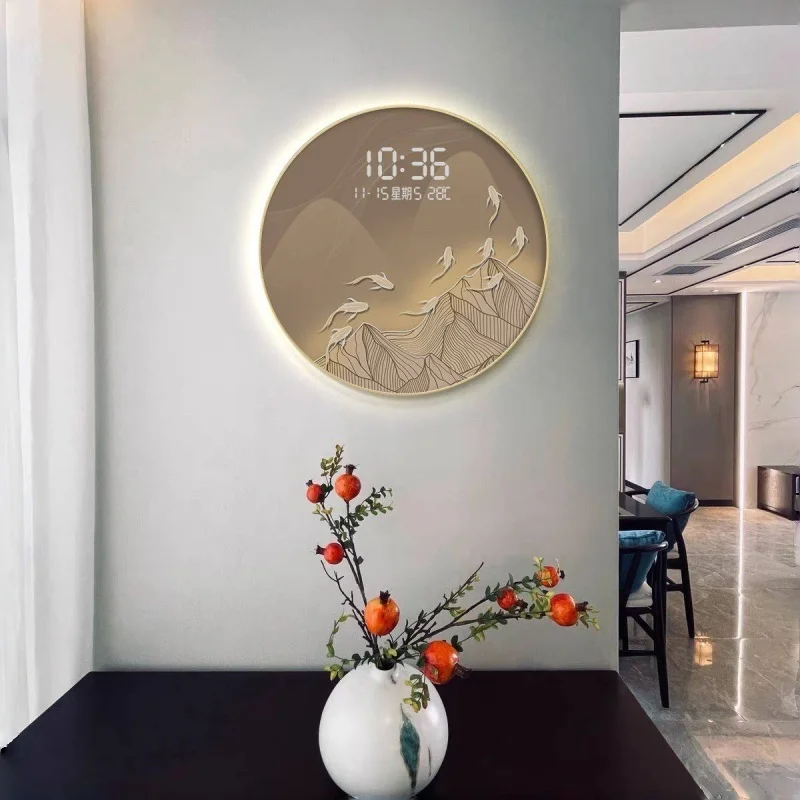 #Modern Led Entrance Door Decoration Painting Living Room Digital Display Electronic Clock Circular Bedroom Decorationwall Light