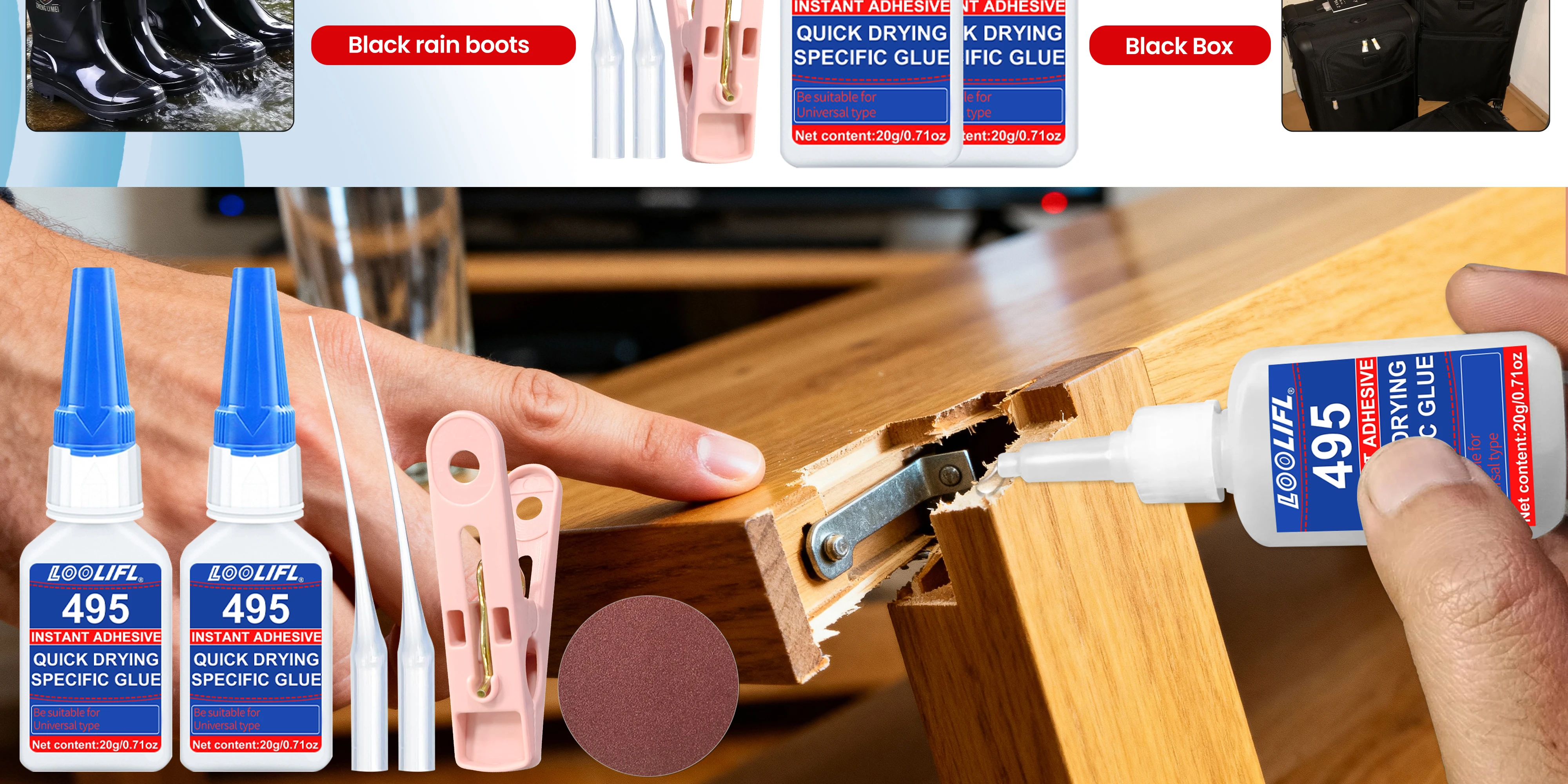 LOOLIFL- Super Holzkleber 495/1-5/20g Metallkleber ist transparent und geruchlos, der Metall/Kunststoff stark verbindet. – Detail 5