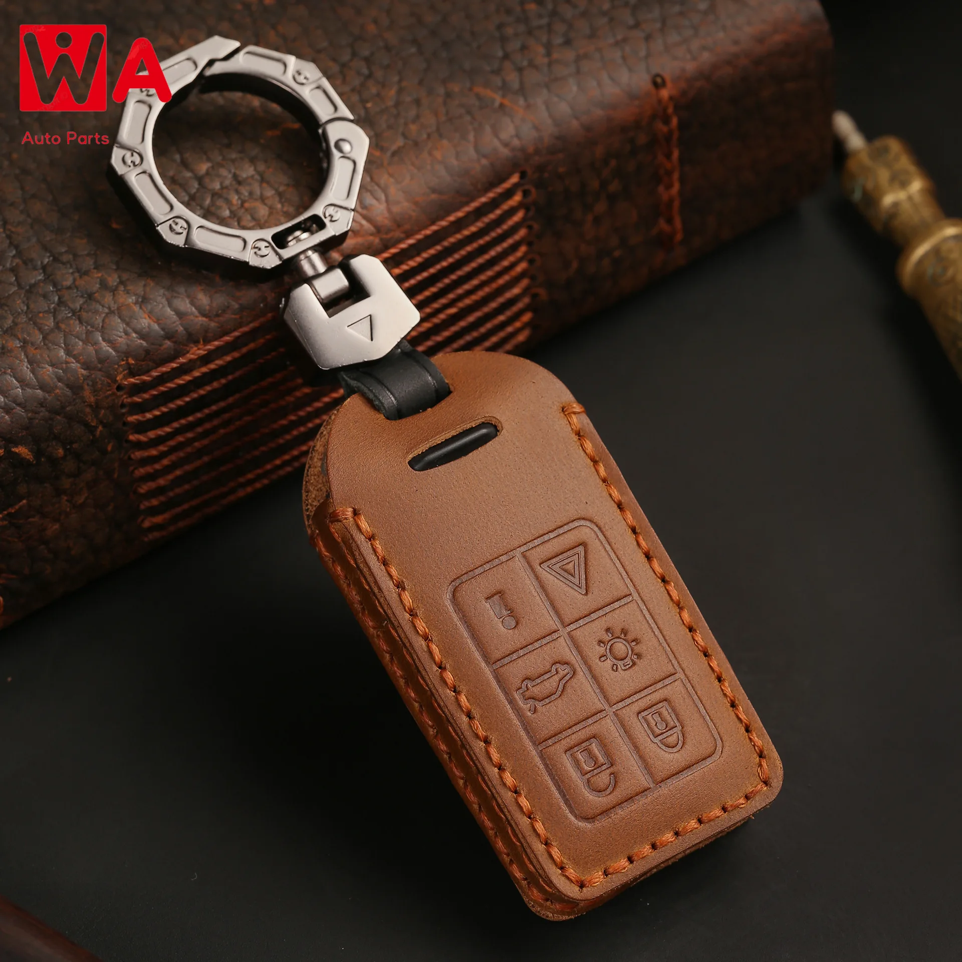 

Genuine Leather Car Key Cover For Volvo XC60 V60 S60 XC70 V40 Keyring Shell Fob Case Holder With Keychain