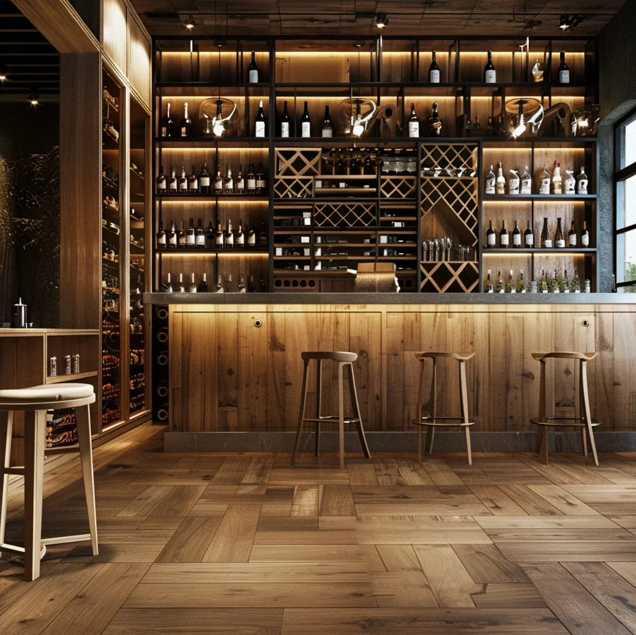 Customized Modern Solid Wood LED Lights Large Capacity Decorative Wine Cabinet Bar Counter Modular Cabinet Restaurant Furniture