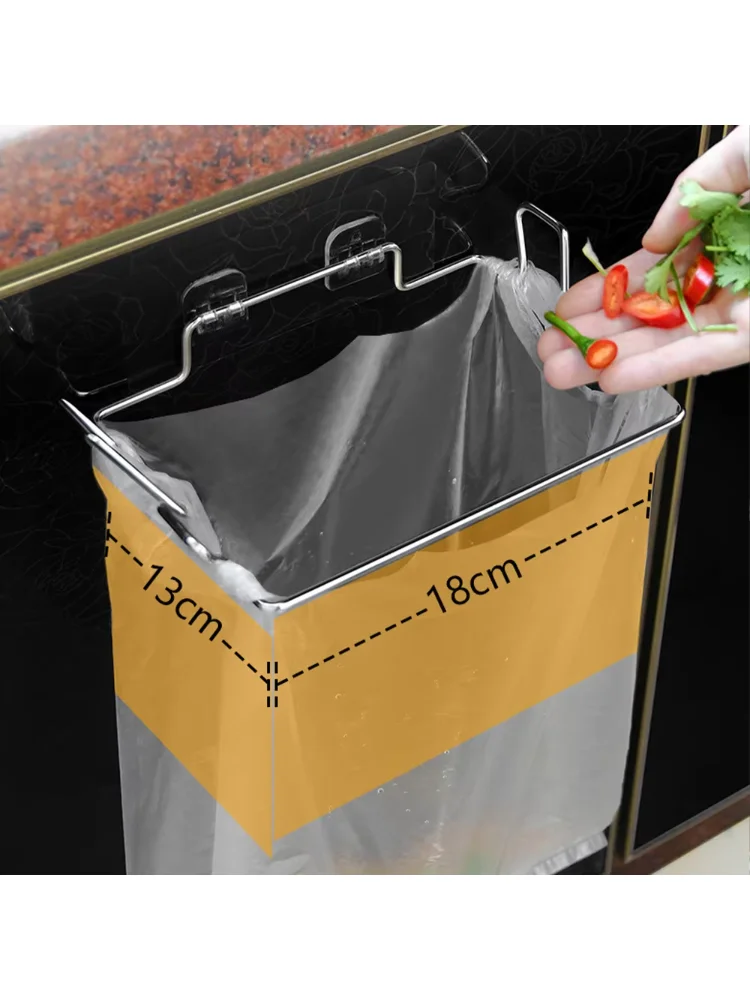 Stainless Steel Hanging Garbage Bags Storage Organizer Rack Cabinet Door Garbage Bags Storage Holder Paste Kitchen Accessories
