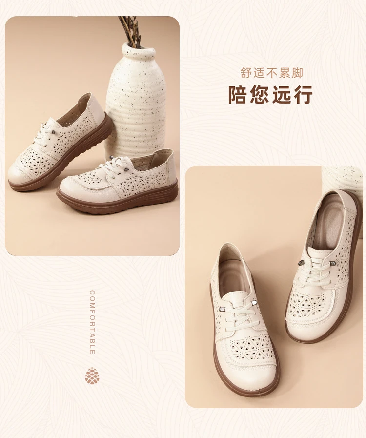 Neue hohle, atmungsaktive Schnürschuhe mit Schnürung für Damen, Oxfords aus Kunstleder, Slip-On-Flats für den täglichen Gebrauch, Mokassins – Detail 12
