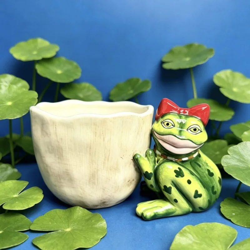 Creative 3D Frog Ceramic Mug - Cute Animal Shaped Coffee Cup with Red Bow - Unique Hand-painted Tea Cup for Milk & Water - Home