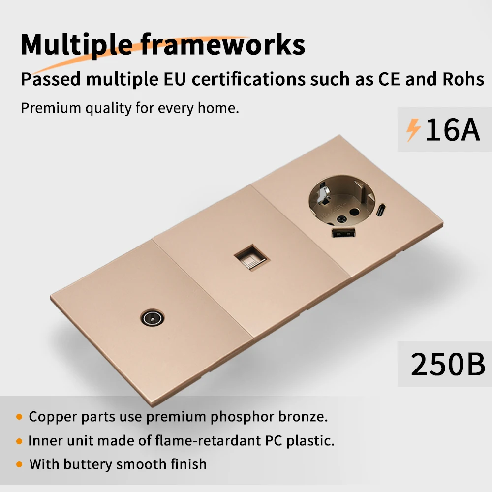 Skin Sensation USB A+C 1 Socket TV 1 Socket Computer Power Sockets Button Light Switch Embedded Skin Feel Paint Integrated Panel