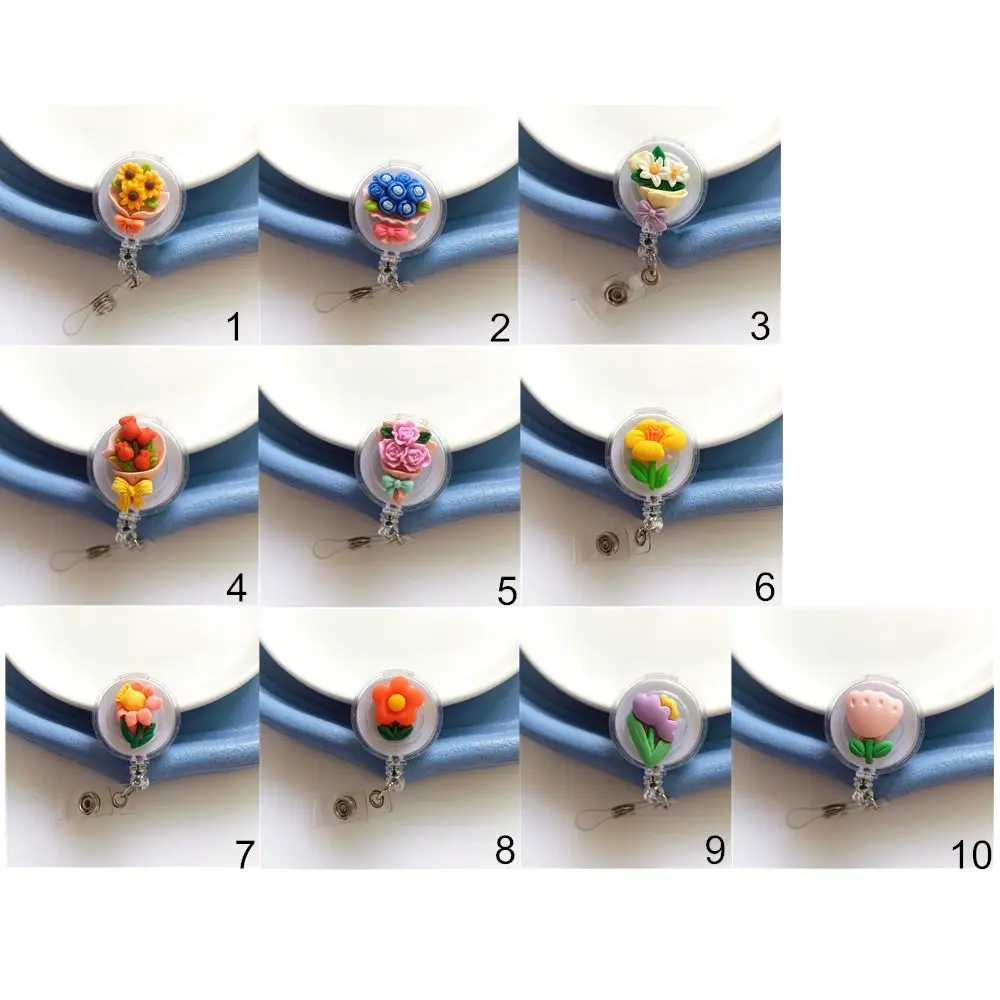 Катушка для значка медсестры с мультяшным цветком, выдвижная нагрудная карточка, легко выдвижная пряжка, смоляная выставочная карточка, держатель для удостоверений личности, доктор, студенты