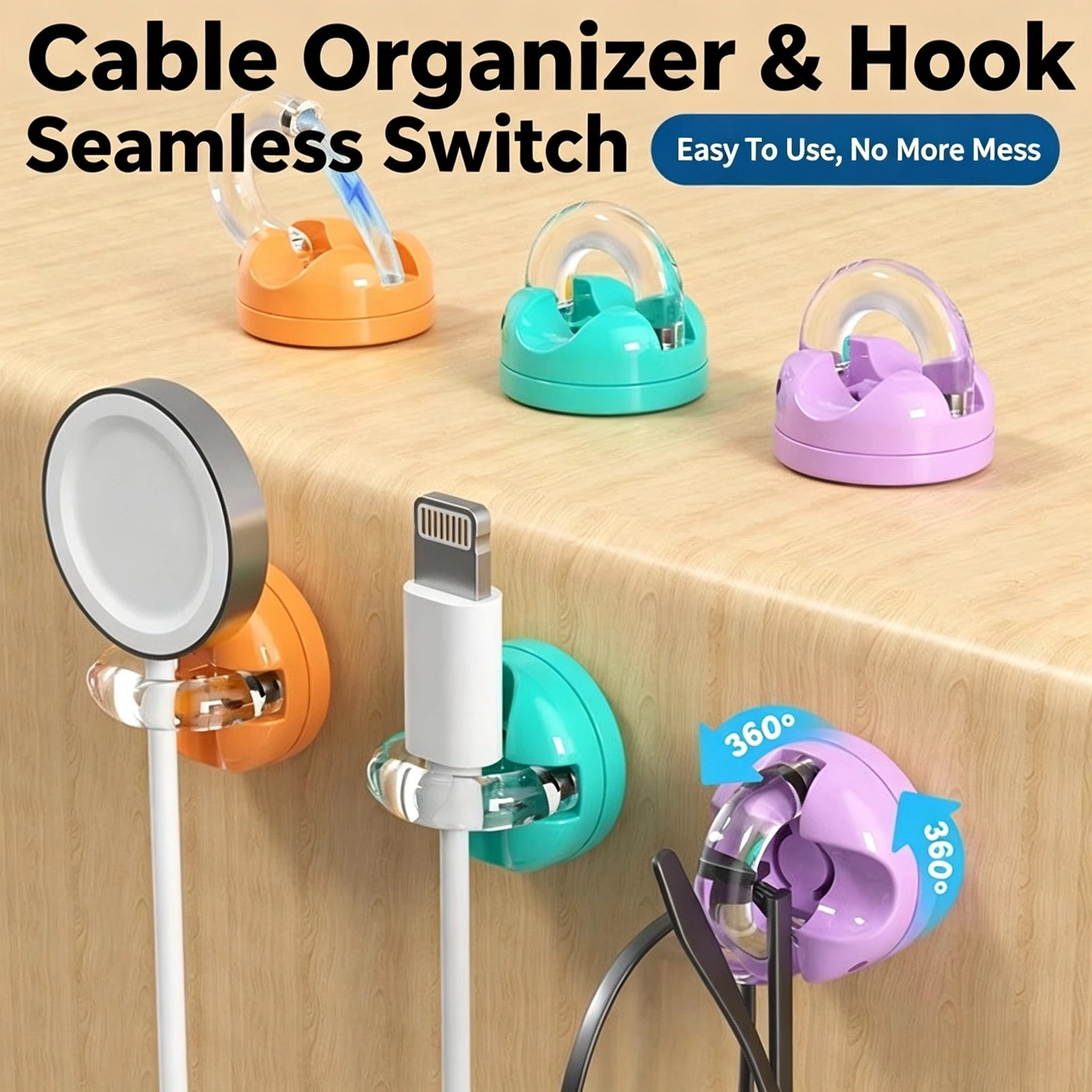 6pcs Dual Purpose Cable Organizer Multifunctional Adhesive Wire Holder No Drill Small Hooks Desktop For Home Dorm Storage