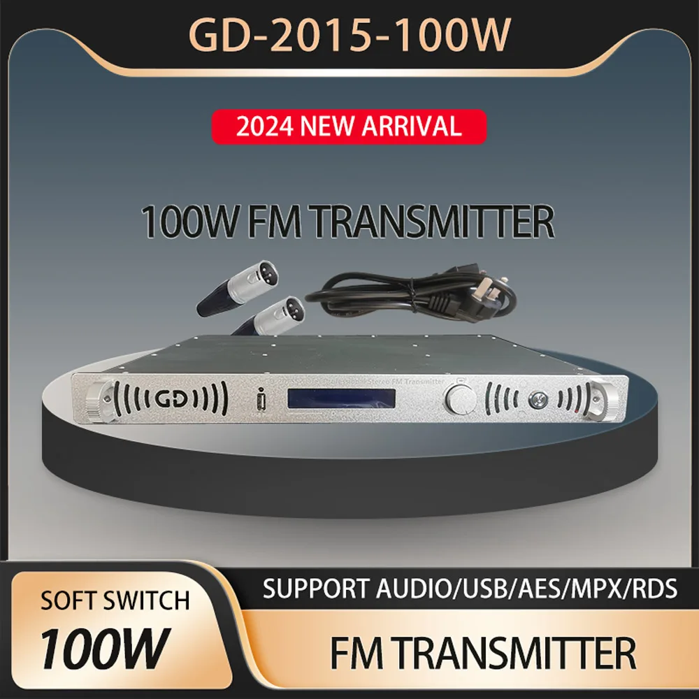 GD-2015-100W-transmisor FM de 100W, transmisor de transmisión FM para estación de Radio, MPX/RDS/USB, 87,5-108MHz