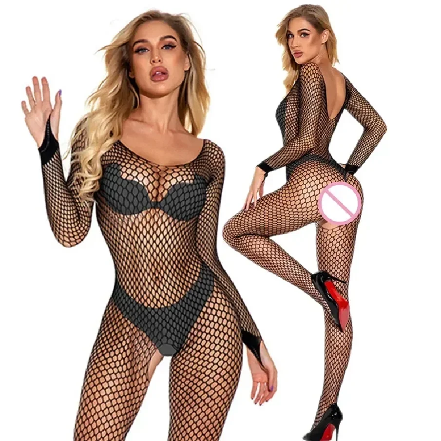 

Sexy Open-Crotchless Mesh Lingerie Fishnet Bodystocking Crotchless Erotic Babydoll Teddies for Romantic Intimacy Underwear