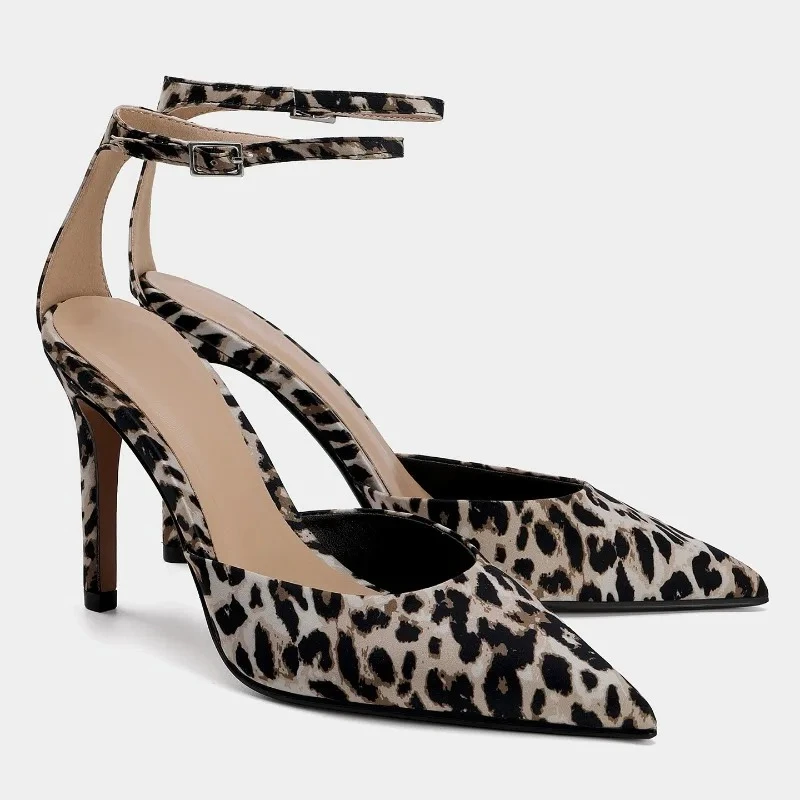 

Туфли-лодочки с острым носком, женские модные брендовые сандалии, женские элегантные вечерние туфли с ремешком на щиколотке, леопардовые пикантные женские туфли на тонком высоком каблуке