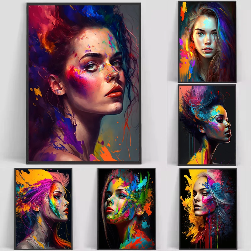 1pc frameless  Graffiti Pop Art Girl Portrait Hairstyle Model Poster Printed Canvas Wall Art Pictures Home  Gift