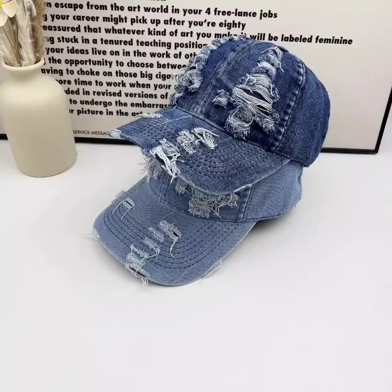 

Retro Denim Ripped Hip Hop Men's Cap New Spring and Summer Baseball Cap Big Brim Breathable Personalized Baseball Cap Women
