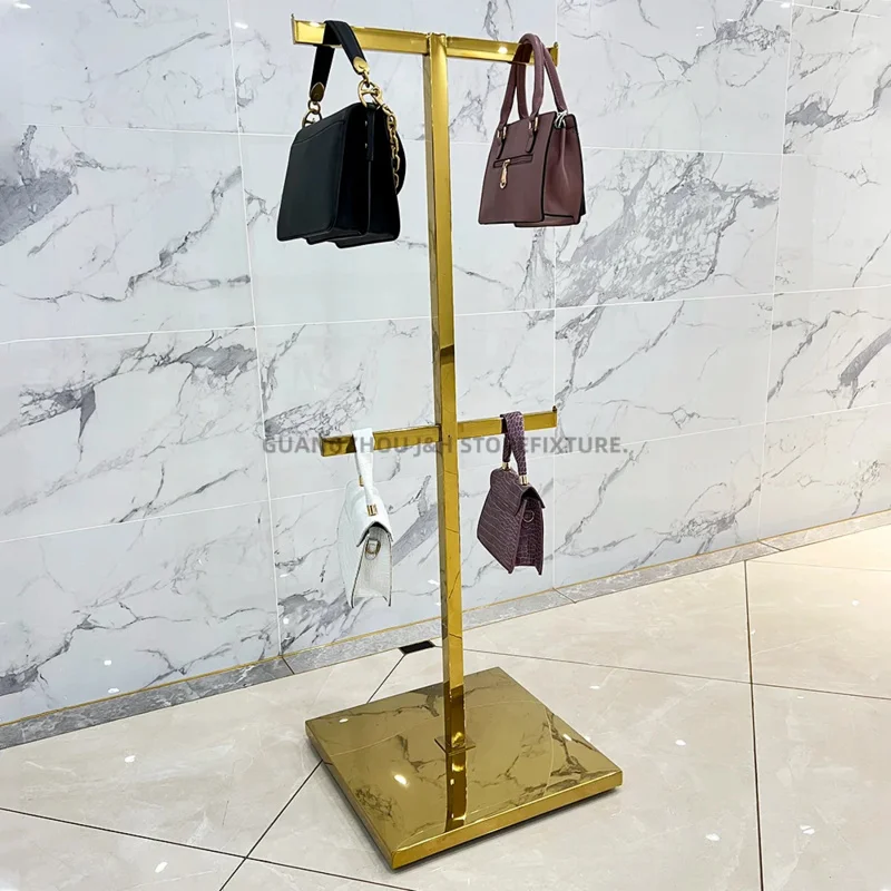 custom.Factory Bag Stand Holder Handbag Display Shelves Stainless Steel Hanging Bag Rack  Window Display