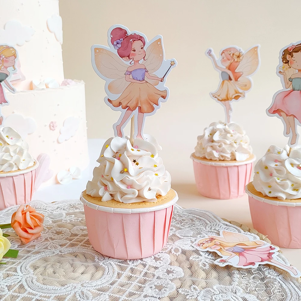 Fairy Cake Topper Decorations Fairy Pull Flag Spiral Pendants Girls Birthday Wedding Party Decorations Baby Shower Supplies
