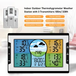 Digital Weather Station with 3 Remote Sensors 100m Indoor Outdoor Temperature Humidity Monitor Alarm Clock Thermohygrometer