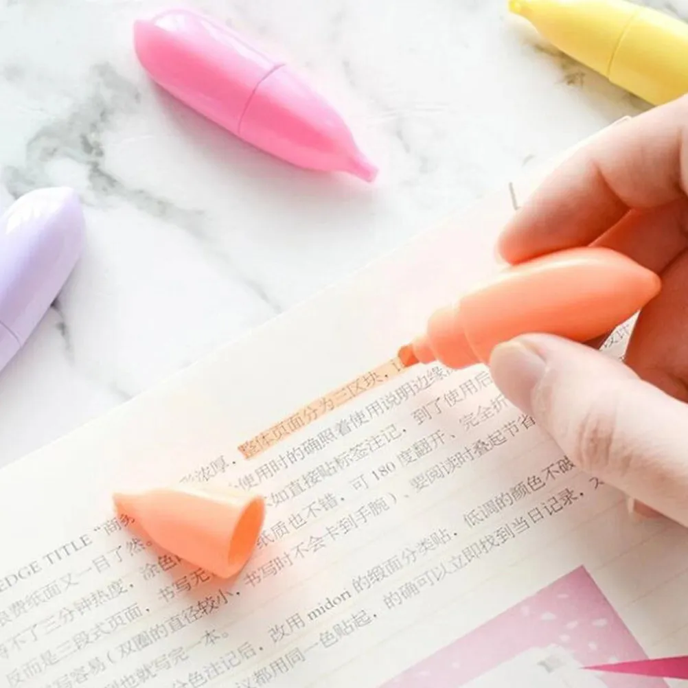 

6Pcs Small Highlighter Pens Cute Cartoon Banana Shaped Markers for Journaling Notes Emphasis Portable Study Office Organization