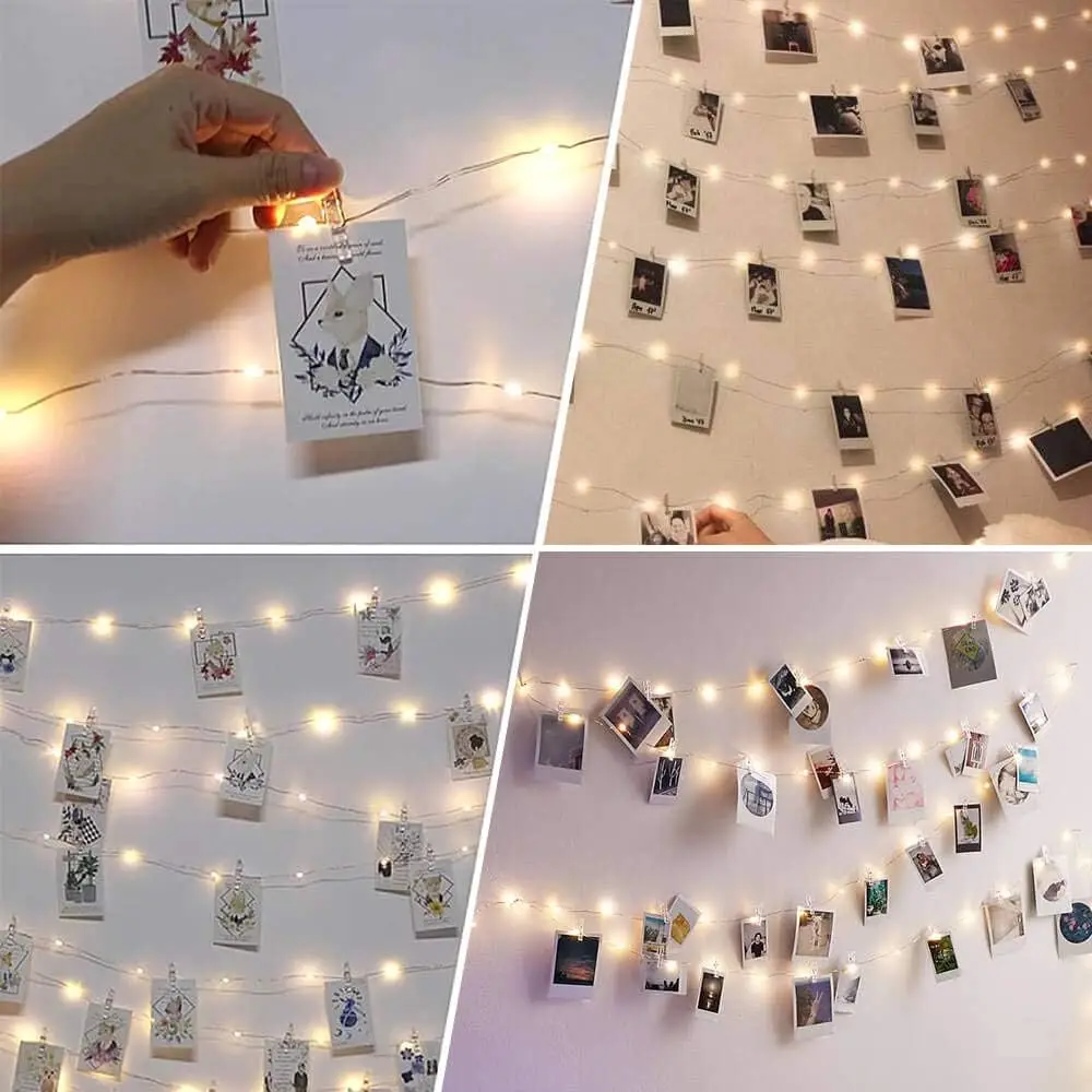 Photo Clip String Light LED Fairy Lights with Clips for Hanging Pictures Photo Light for Bedroom Wall Christmas Wedding Decor