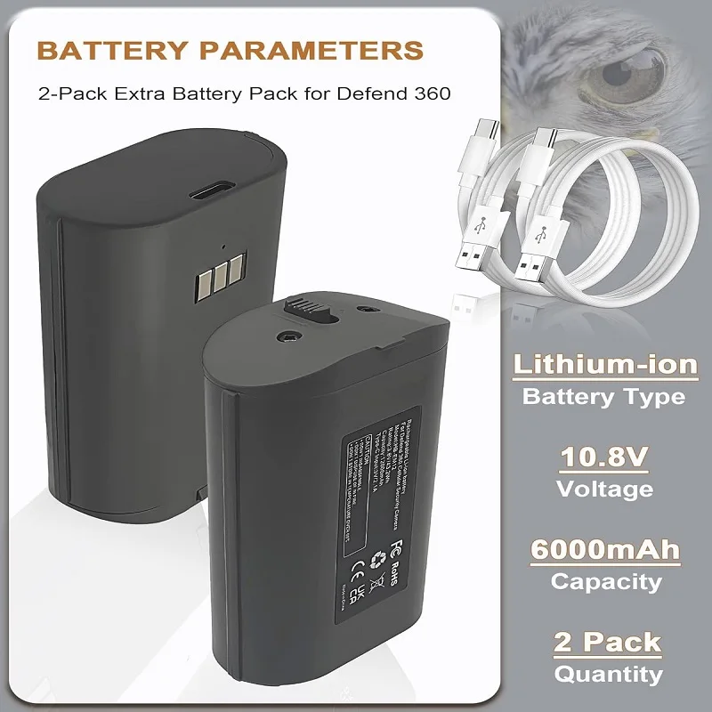 Rechargeable Battery Pack for Defend 360: 2 Pack Lithium Batteries Replacement Compatible with Tactacam Defend 360 Cellular