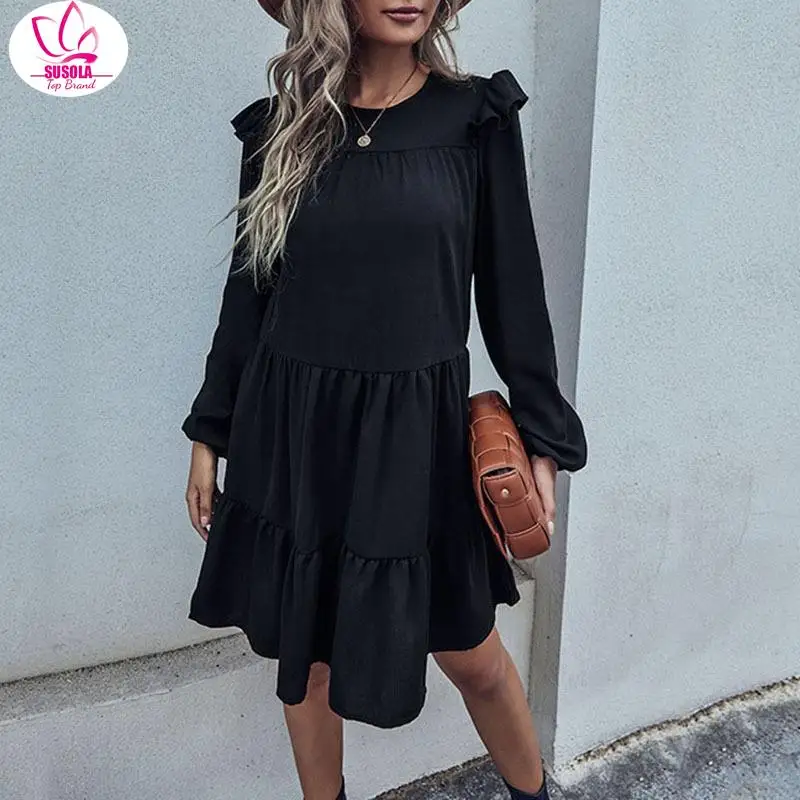 SUSOLA Women Clothing Long Sleeve Loose Audrey Hepburn Style Dress Vestido Feminino Dresses For Women 2024 Autumn Winter