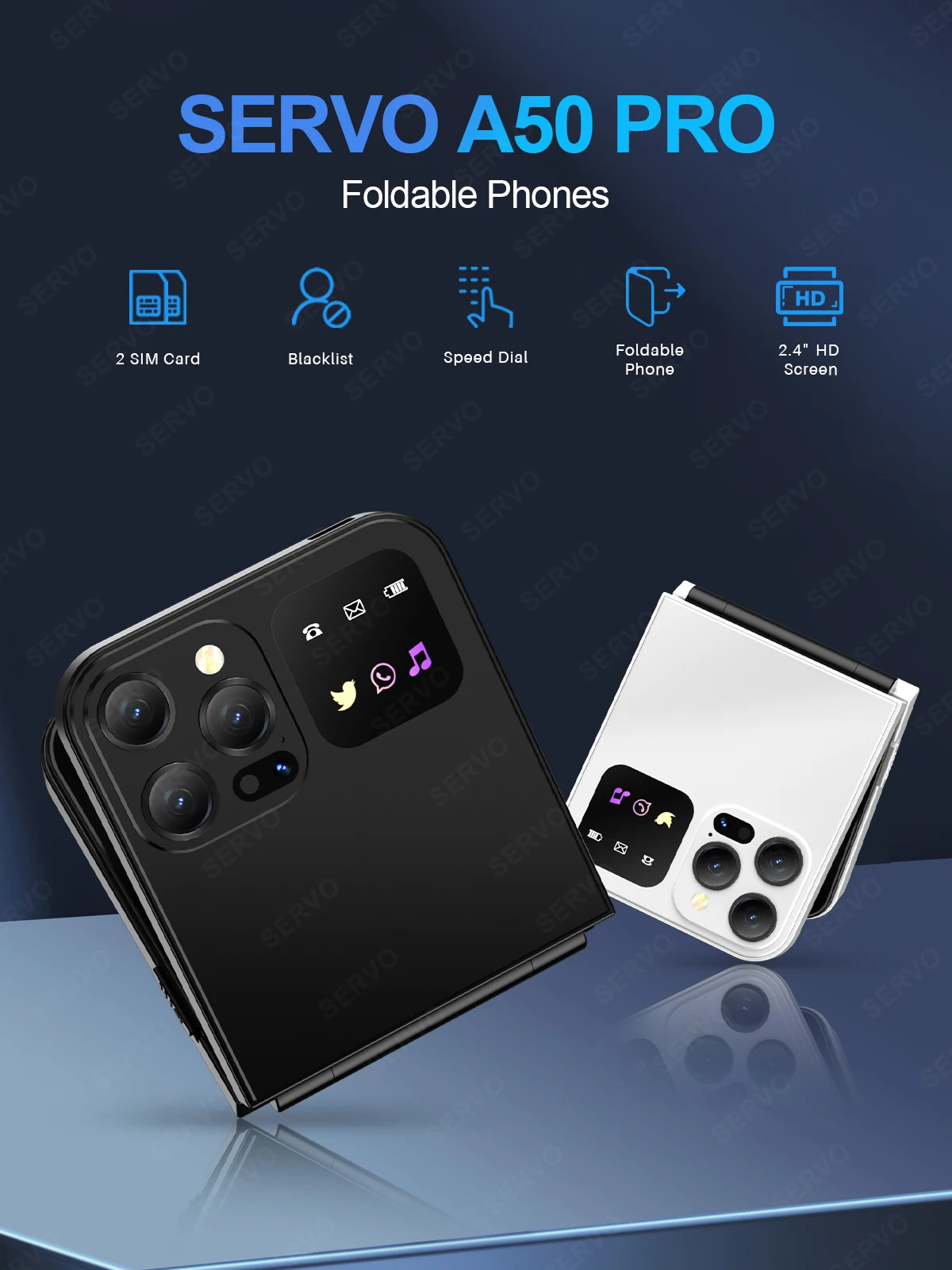 SERVO A50 PRO Foldable Mobile Phone Dual SIM Standby Call Recording Speed Dial Blacklist FM Radio 2G GSM Button Flip Cellphones