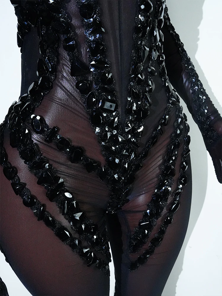 Moda brilho completo strass preto macacão lantejoulas sexy clube festa de aniversário collant drag queen pólo dança traje outfits