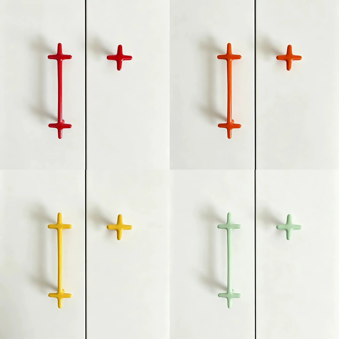Image of Moderne minimalistische farbige Kreuz-Küchenschrankgriffe, Dopamin-Möbelgriffe und Möbelbeschläge
