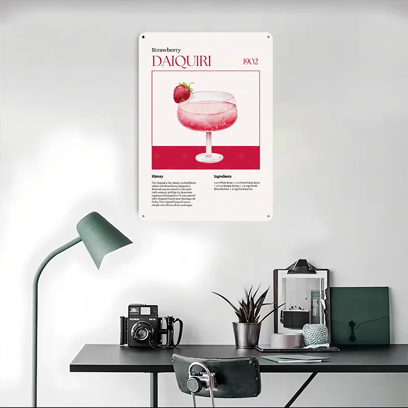 الفراولة Daiquiri كوكتيل المعادن المشارك علامات معدنية جدار الفن مكتب ديكور مخصص تين تسجيل للمنزل الديكور بار الملحقات #4