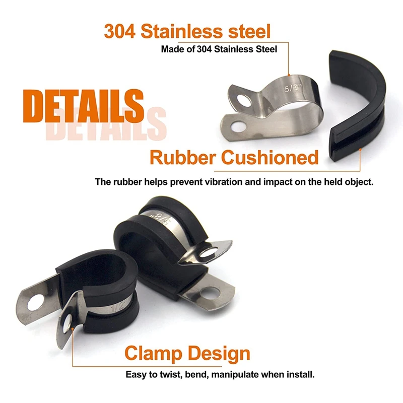 Kit assortimento di fascette per cavi Morsetto per cavi isolato imbottito rivestito in gomma in acciaio inossidabile Morsetto per tubi per cavi automobilistici