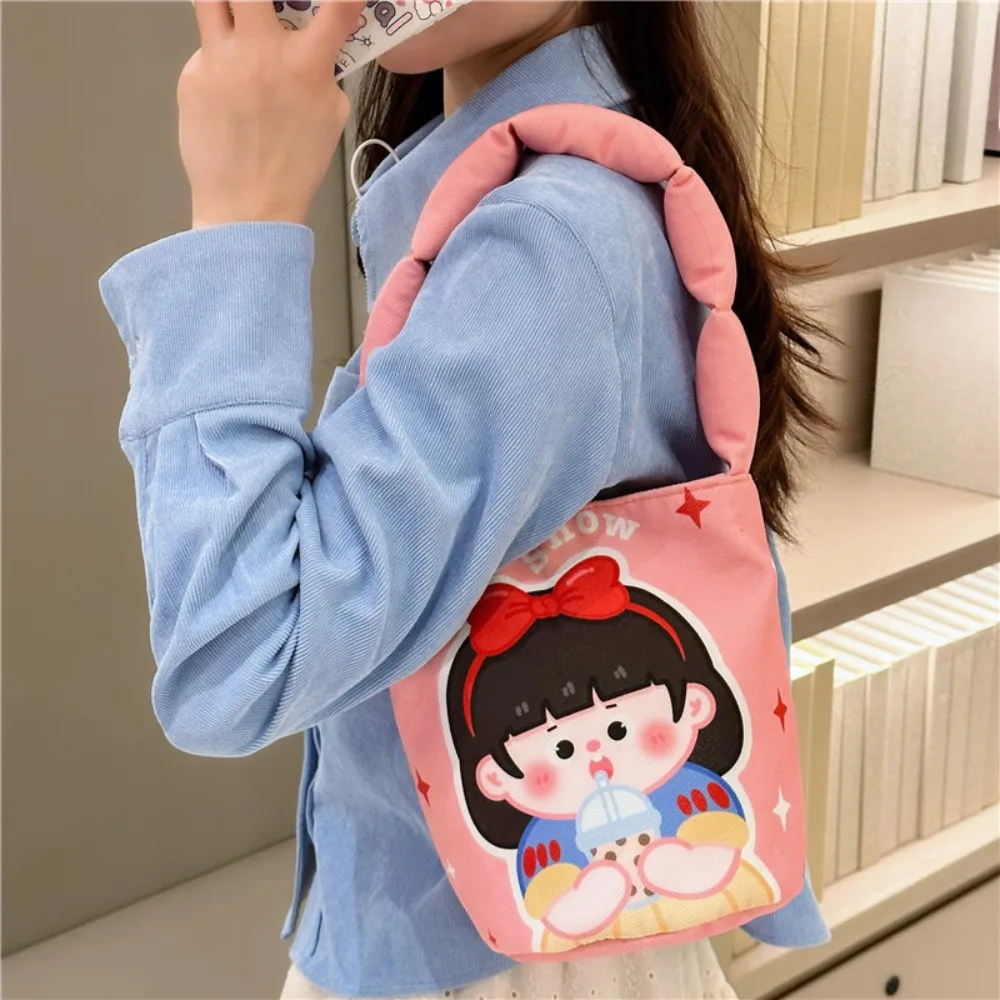 Cartoon Graffiti Print Bag Large Capacity Canvas Cute Bucket Lunch Bag Snap Handbags Shopping Bag Cosmetics Storage Handbag