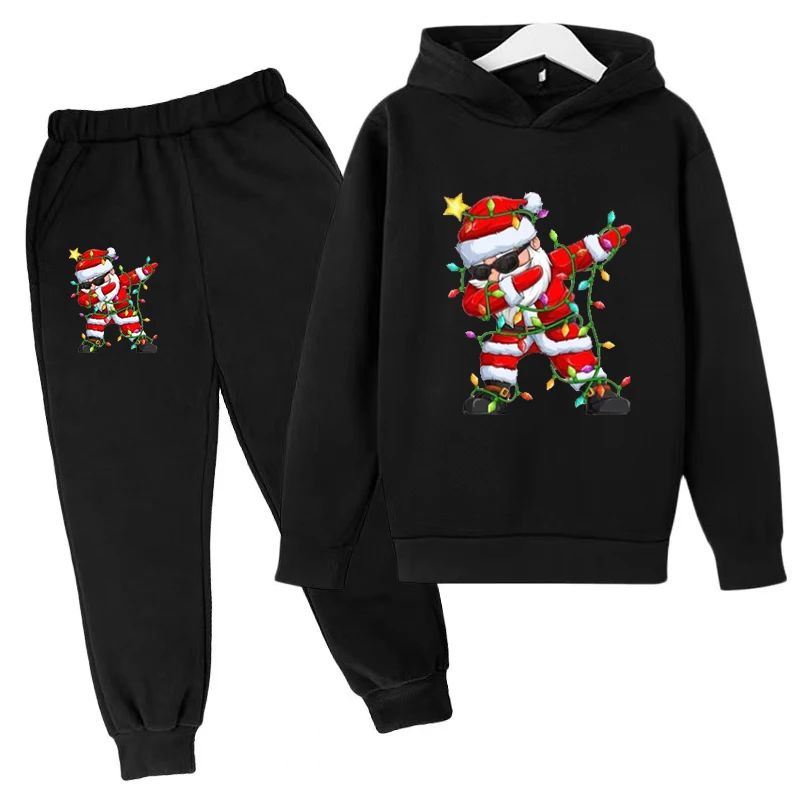 

Children's Santa Print Hoodie Autumn/Winter Boys Toddler Girls New Year Gift Casual Coat Top + Pants 2P Sports Suit Kids Clothes