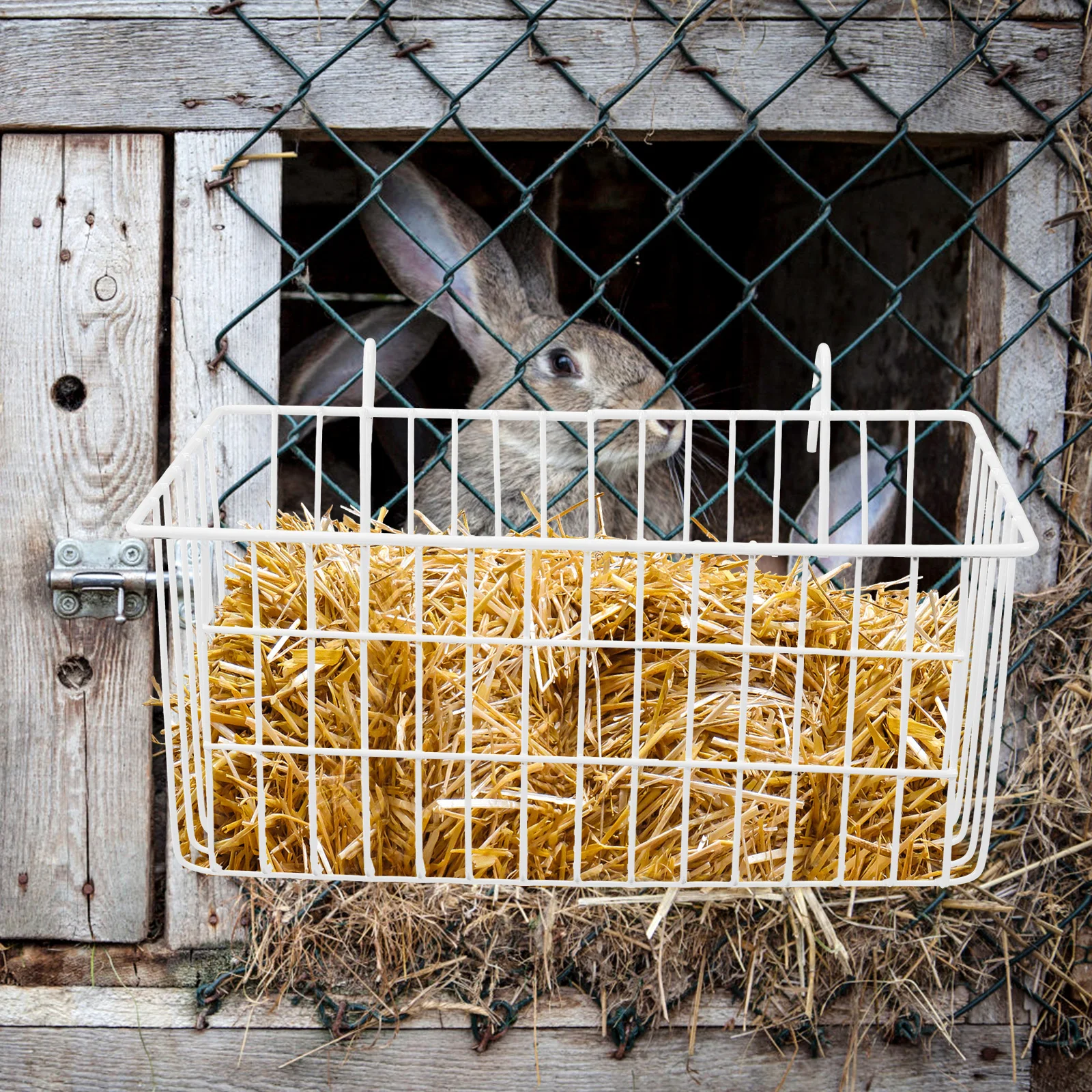 

Rabbit Hay Feeder White Medium Hanging Basket Cage Storage Large Capacity Easy Clean Smooth No Burrs Pet Supplies