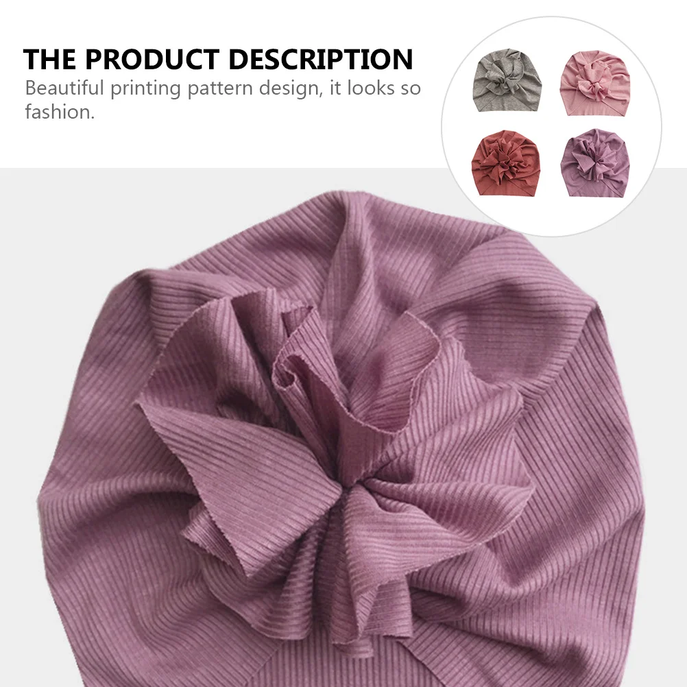 

4 шт., вязаная детская шапка с цветочным принтом, дышащая эластичная шапка-тюрбан для младенцев, впитывающая пот для малышей, креативный принт, детские головные уборы