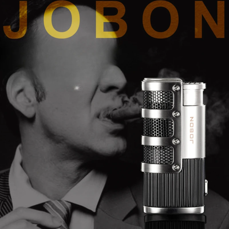 New JOBON Metal Windproof Butane Gas Lighter Triple Flame Large Fire Turbine Torch Portable Cigar Lighter High end Gift for Men