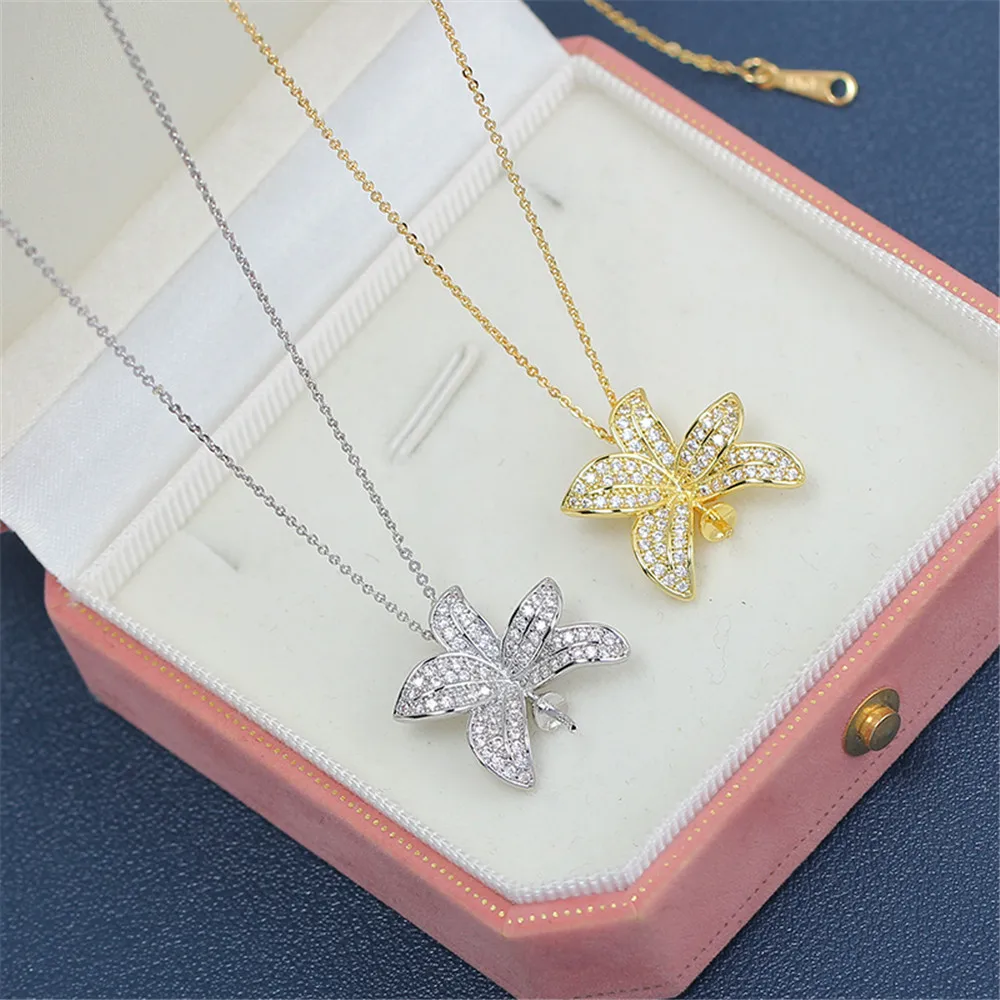 Domestic 14k Gold Plated Color Micro-inlaid Small Leaf Plant Pearl Necklace Pendant DIY Accessories Female