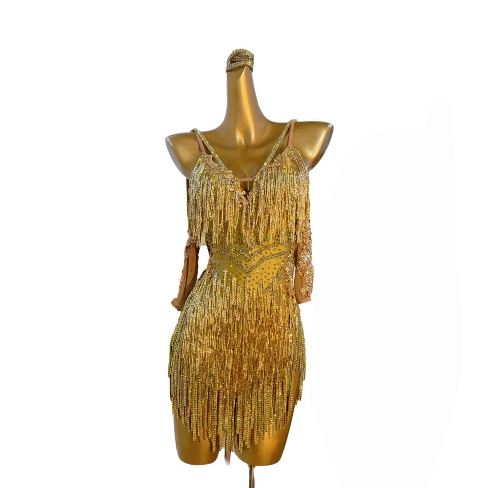 gold latin dress Dance Costume Rhinestone Samba for Women Style-Color-Dim:AP1E211044_BI412_M