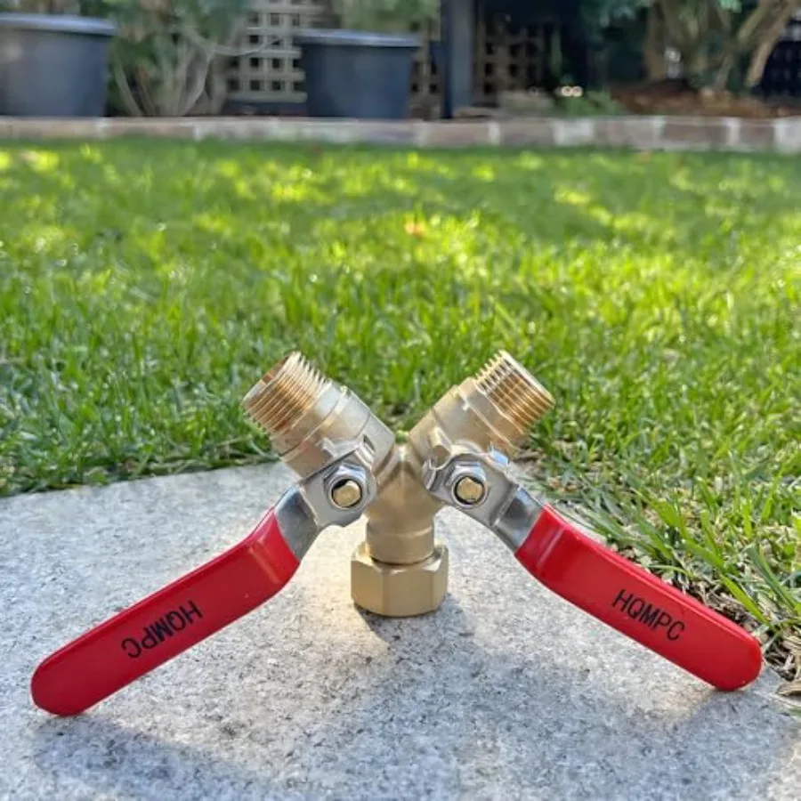 Garden Hose Y Vae Splitter With Stal Steel Long Handle - Brass 2 Way Water Adapter, 3/4