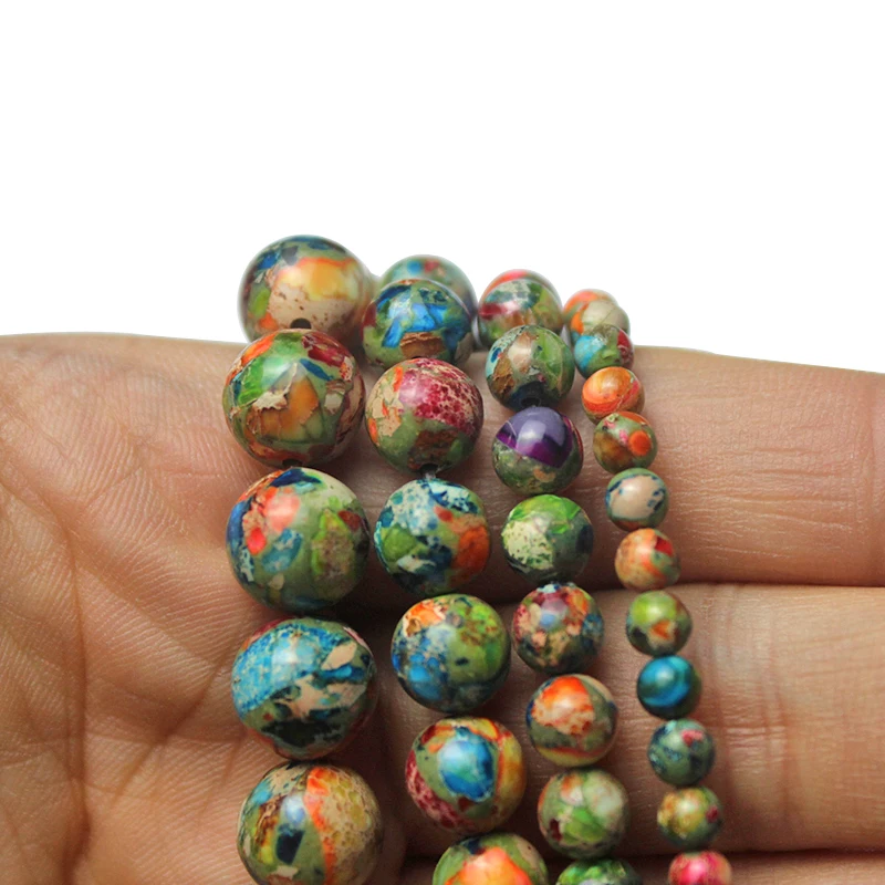 Natural Dyed Color Flower Imperial Stone Emperor Jasper Round Bead Loose Spacer For Jewelry Makign Diy Bracelet Necklace