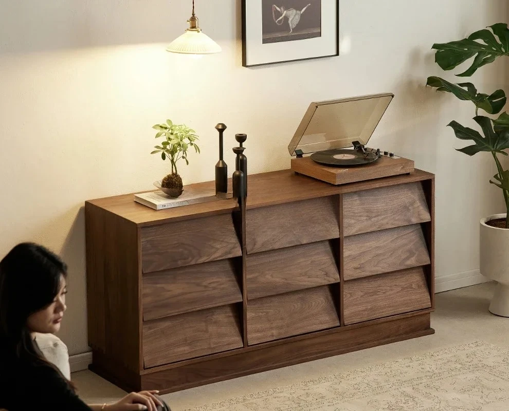 JJNorth American Black Walnut, Medieval Porch Cabinet, Drawer Cabinet, Solid Wood Homestay Living Room Locker5556
