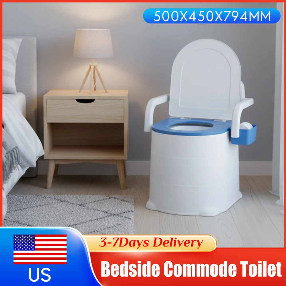 

Odor Sealed Bedside Commode Portable Squat Toilet Heavy Duty with Armrest for Seniors Elderly Disabled Indoor Accessories New ﻿