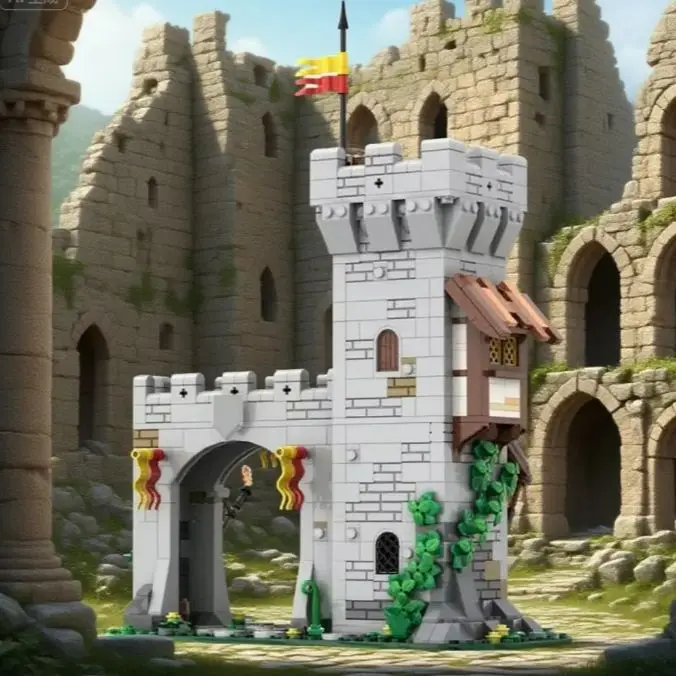 759PCS MOC Lion Knight's Modular Town Gate Building Blocks Medieval Castle Street View Architecture Model Toy Gift For Kid Adult