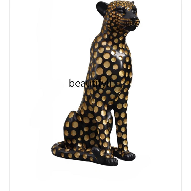 

Lucky Golden Leopard Large Floor Welcome Decoration Store Opening Gift Moving into the New House Living Room Home Decoration