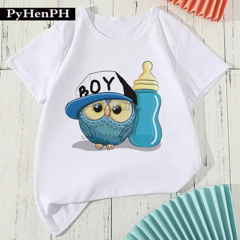 Personality Cute Bear Print Round Neck Short Sleeve T-shirt Children Round Neck White Base Clothing Ins Aesthetic Clothes  Tops