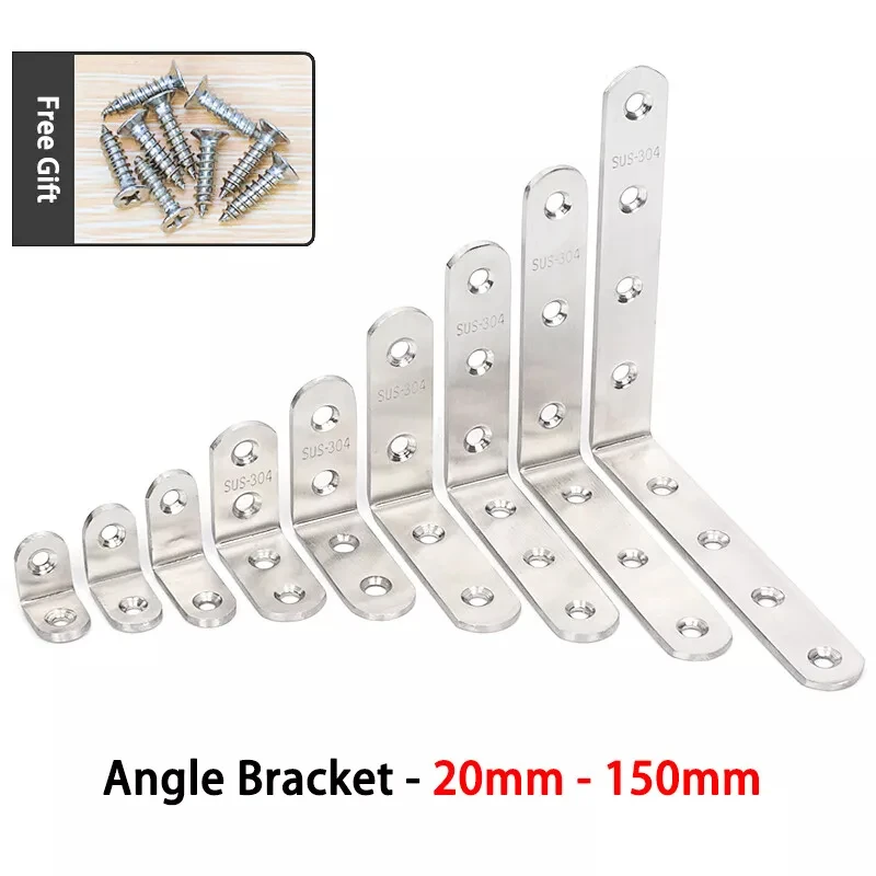 

Stainless Steel 90 Degree Angle Bracket Corner Brackets Joint Bracket Fastener Furniture Door Cabinet Screens Wall with Screws