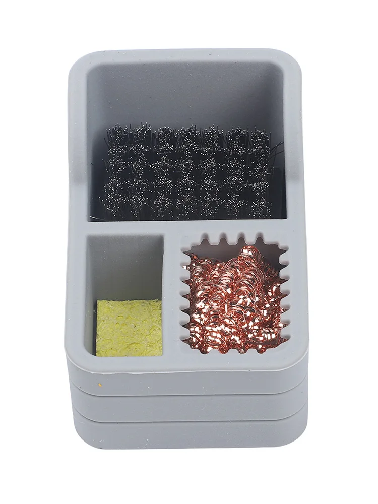Silicone Soldering Iron Tip Cleaning Box 3 In 1 Wire Brush Sponge Scraper Station For Electronics Repair Welding Tool Accessorie