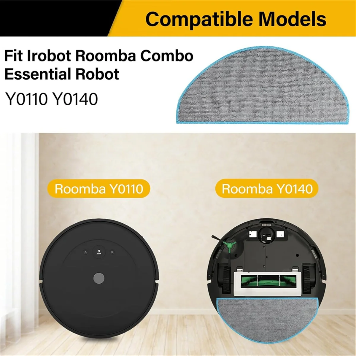6 Pack Y0140 Mop Pads Replacement Parts for IRobot Roomba Combo Essential Y0140 Y0112 Y0110 Vacuum Cleaner