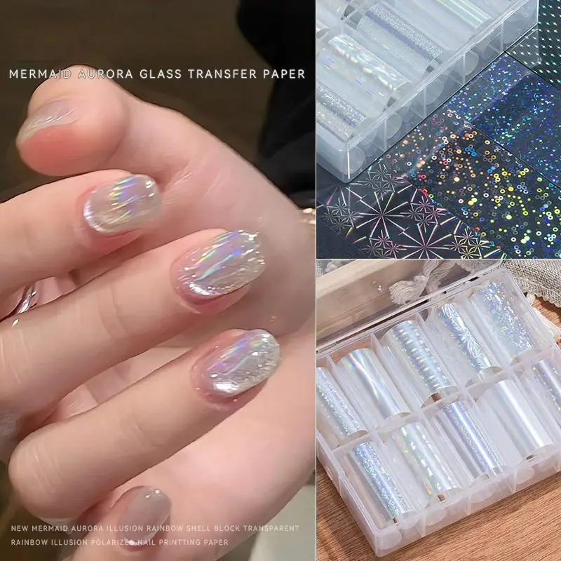 1Set Floral Chameleon Metal Nail Foils 6/10 Patterns Transfer Paper Stickers DIY Water Marble Nail Art Wraps Decor