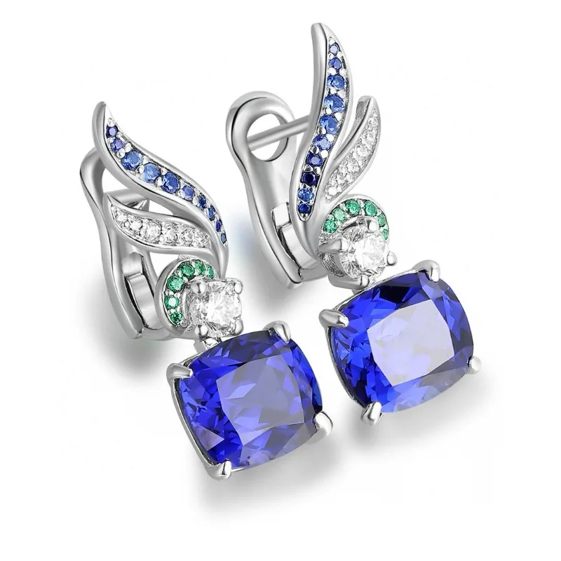 Ruihe New 925 Silver Earring Cushion Shape 7.48ct Lab Grown Sapphire and 5A Cubic Zirconia Gems Ladies Fashion Jewelry Wholesale